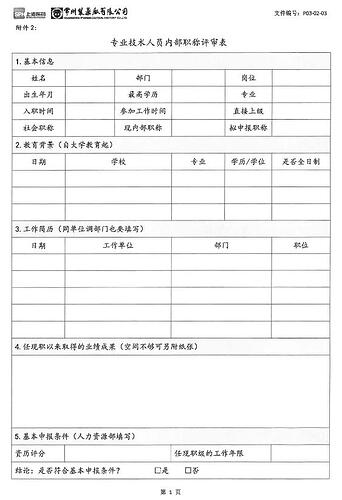 专业技术人员内部职称评审表